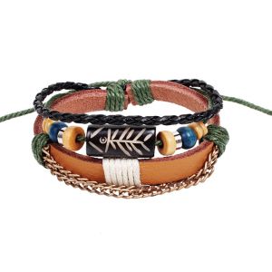 Cheap Fishbone charm “primitive tribe” multi strands leather bracelets wholesale