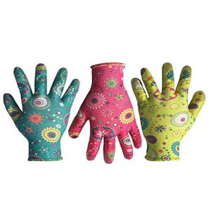 Flower Printed Floral Gardening Gloves , Nitrile Palm Coated Gloves