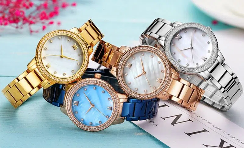 Turtle Back Buckle Stainless Steel Bracelet Watch Quartz Movement Women'S Diamond Watch