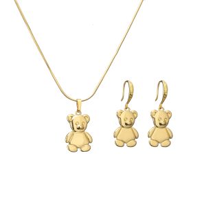 China Bear S925 Sterling Silver Jewelry Gold Plated Glossy Dangle Earrings And Necklace Set on sale