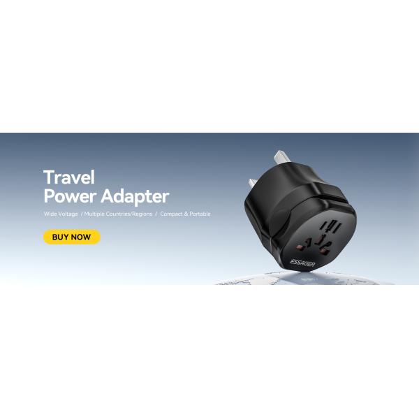 Black Travel Power Adapter ESSAGER WL-033-WL-09 Series EU UK to Universal UK to EU