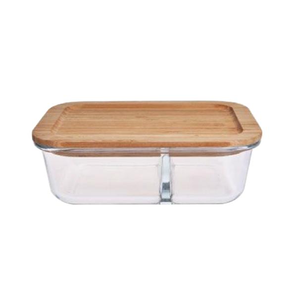 Bamboo Lid Divided Glass Container - Borosilicate Microwave Safe