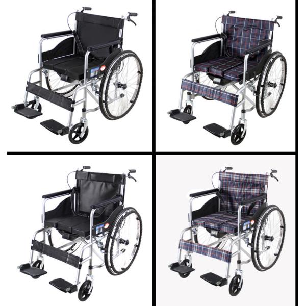 100kg Load Plaid Medical Transport Wheelchair With Bedpan Adjustable Height