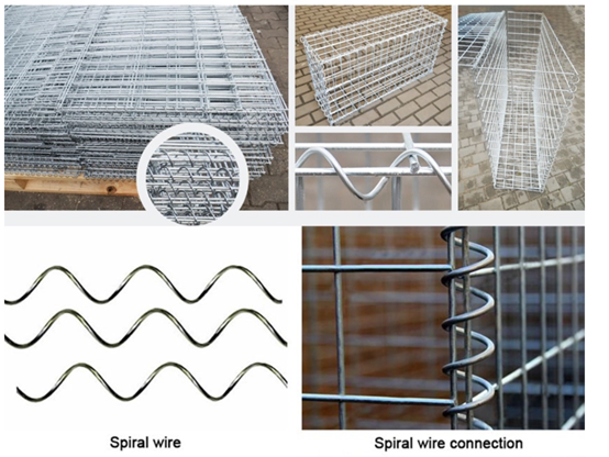 2.5mm-6.0mm Welded Gabion Box Gabion Mesh Cage With Spirals Locking Pins And Stiffener