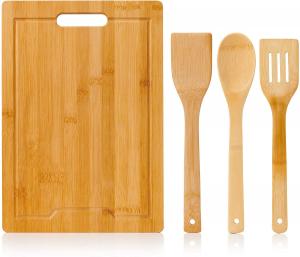 China Extra Large Kitchen Bamboo Wood Cutting Board With 3 Pcs Utensils Set on sale