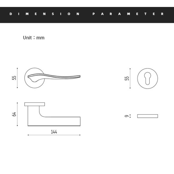 Bedroom Black Classic Solid Wood Interior Door Lock Set 144mm 64mm