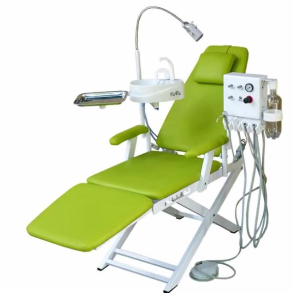 Folding Portable Dental Chair Unit with Stainless Steel Spittoon Instrument Tray and Movable Light Folding Dental Chair