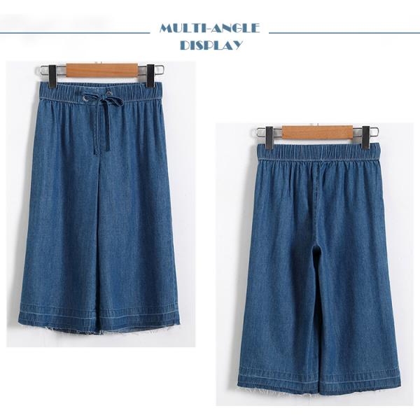 Adjustable Waist Size Kids Denim Clothes Wide Leg Shorts For Girls