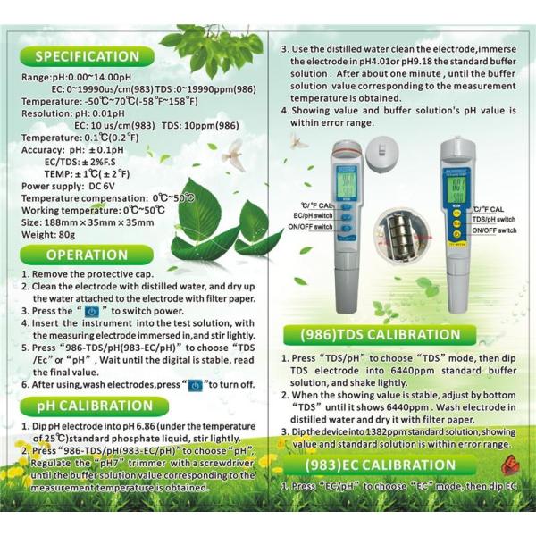3 in one Protable Water Quality Meter PH & TDS & TEMP Pan Tester AH-986