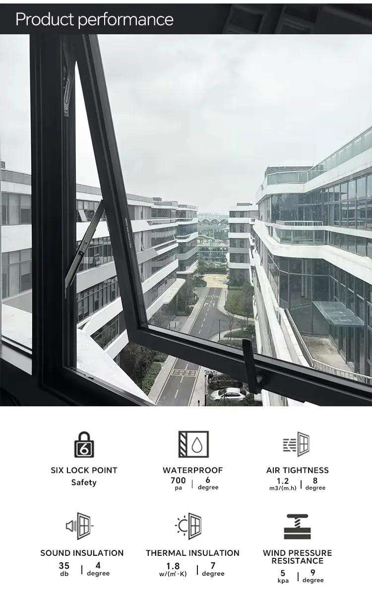 Residential House Waterproof Energy Saving Double Tempered Glass Aluminium Awning Windows