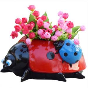 Cheap polyresin Ladybug statue animal planter for garden decoration flower pot wholesale
