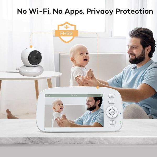 5 Inch HD Baby Monitor with 360° PTZ Camera and Night Vision