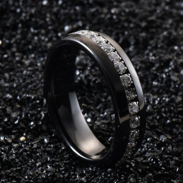 Engagement Couple Black Ceramic Rings 6MM Full Diamond With Invisible Setting