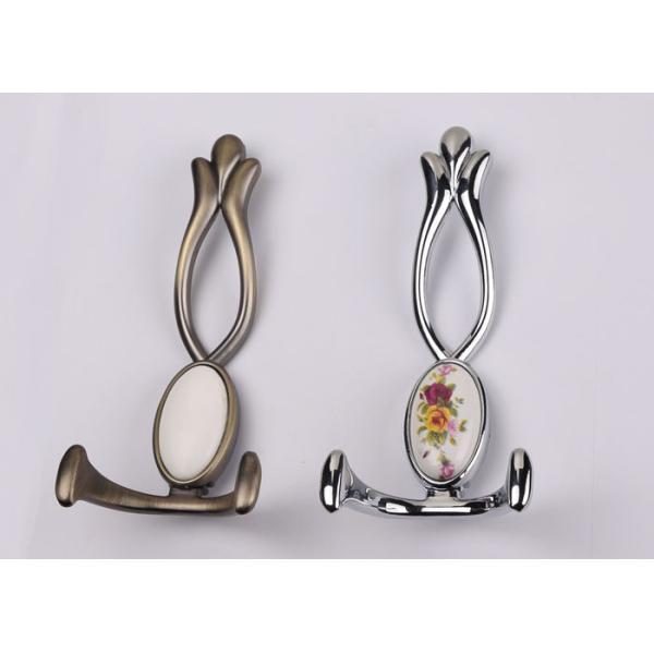 Chrome Coat Double Hooks Wall Mounted Zinc Alloy And Ceramic Robe Hook