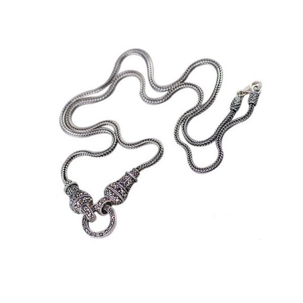 925 Sterling Silver Wheat Chain Necklace Thai Vintage Marcasite Necklace (N111701)