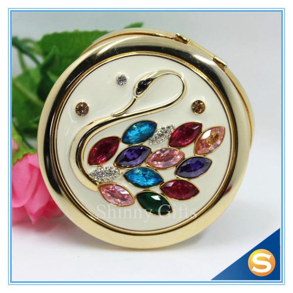 Shinny Gifts Rhinestone Small Metal Mirror For Craft Crystal Round Shape Pocket Mirror