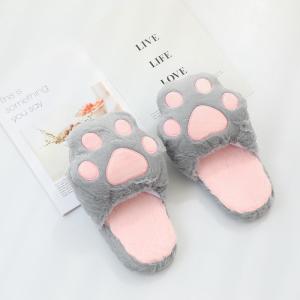Non Slip 25cm Cat paw Shape Kids Plush Slippers