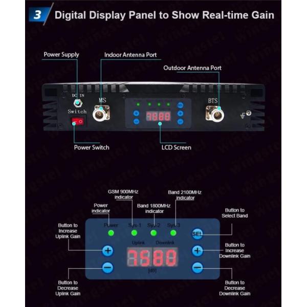 Triple Band Mobile Phone Signal Repeater High Power Wireless RF Signal Booster 27dBm
