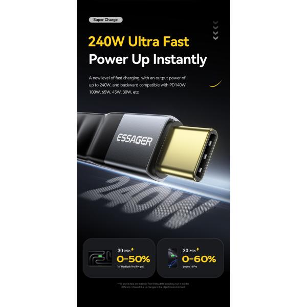 ESSAGER ES-X77 240W USB4.0 Usb C to Usb C Fast Charging Cable 8K 60Hz 40Gbps Audio Video