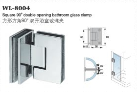 WL-8004 square double opening 90 degree heavy duty stainless steel bathroom glass clamp & glass door hardware