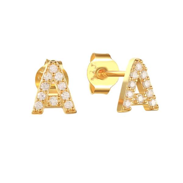 Fashion Sterling Silver A-z Alphabet Earrings 18k Gold Plated 925 Silver Letter Stud Earrings