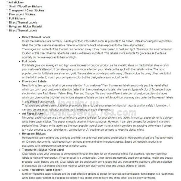 Barcode Stickers Blank Roll Sheet Form Bottle Labels Stickers / Simili Woodfree Stickers