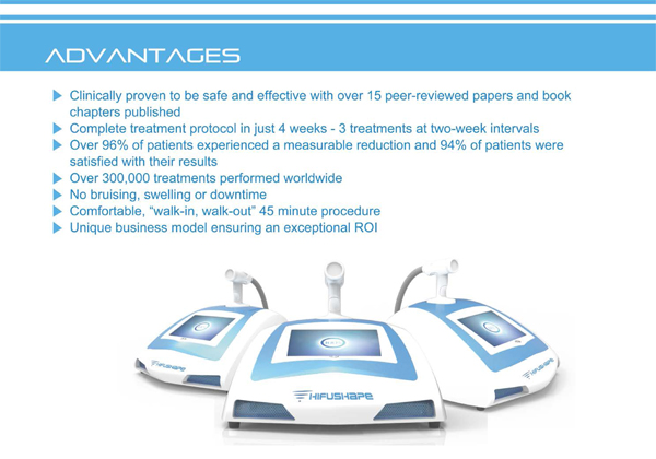 low risk HIFU Machine 500W Power 250Khz frequency Pulse width 0.5s