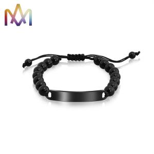 Cheap Hypoallergenic Adjustable Mens Black Beaded Bracelet 95mm Max wholesale
