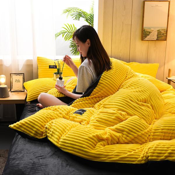 Stripes Pattern Magic Fleece Double-sided Bedding Set 4 Pieces All-Season Collections