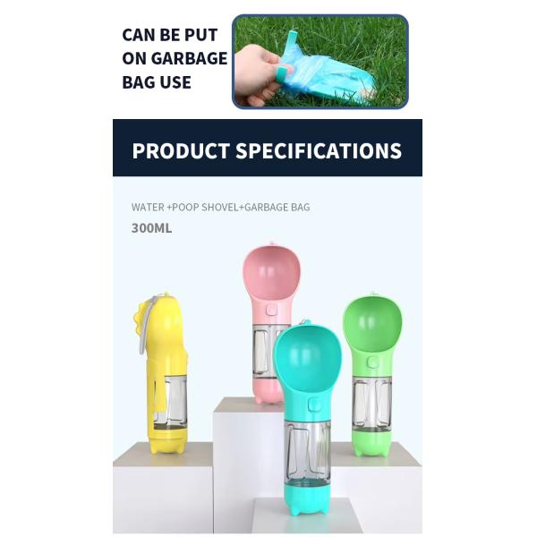 4 In 1 Dog Travel Bottles Leak Proof Portable Dog Water Dispenser Multifunctional With Poop Bag