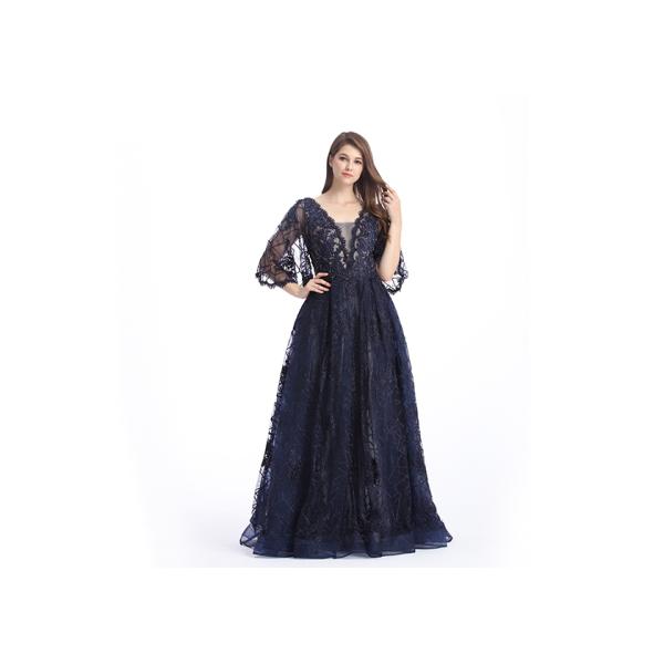 Fishtail Long Prom Party Dress Mermaid Half Sleeves Embroidered Dress