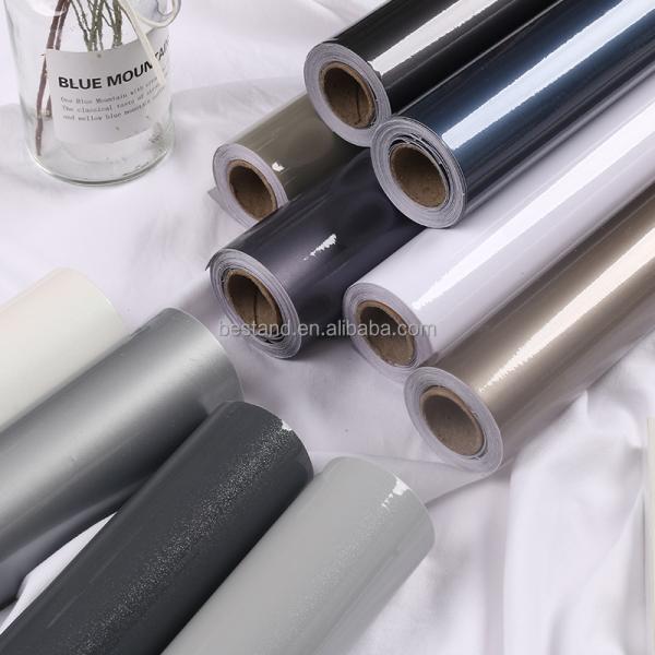 Modern Design PVC Dark Gray Glossy Foil Sticker for Removable Furniture Wallpaper Kitchen Cabinet Door Paper