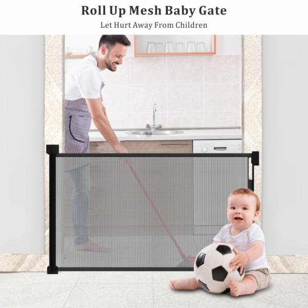 Roll Up Removable Retractable Mesh Dog Gate , Extendable Pet Mesh Guard Gate