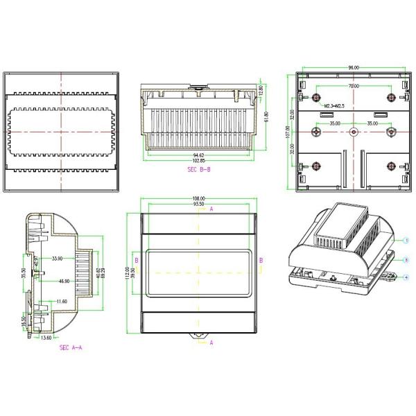 108*112*62mm PLC Box Din Rail Mounting Enclosure With UL94 V0 Fire Resistant