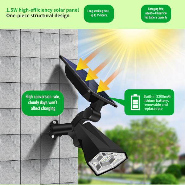 SMD2835 500lm Solar Powered Spot Light , 2200mAh Solar Yard Spotlights