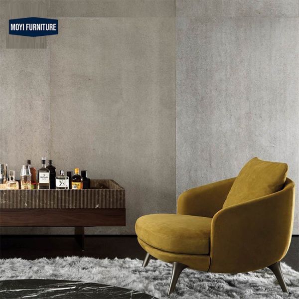 Leisure Chair Sponge Filled Curved Backrest Upholstered Cushion Leather Sofa Chair for Apartment Villa Living Room Seating