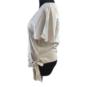 V Neck Tie Loose Short Sleeve Women Blouse Shirt