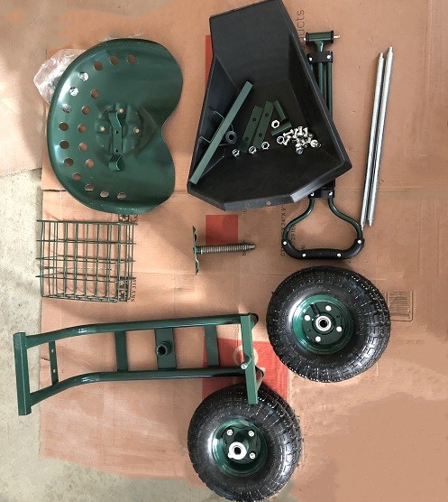 Heavy Duty Garden Rolling Work Seat With Tool Tray Planting Orange