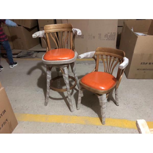 Nordic Leather Rustic Wood Bar Stools Counter Height Classic Leather Pu