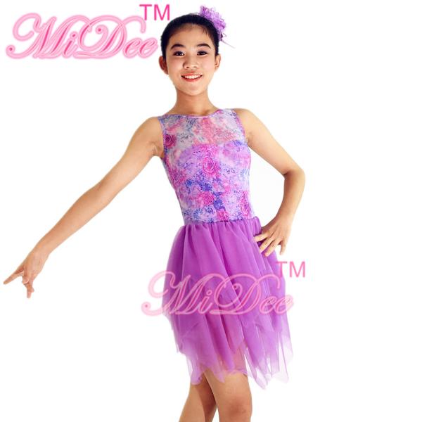 Floral Printed Strechy Mesh Illusion Sweetheart Neckline Layers Tulle Skirt Dramatic Back Dance Competition Costumes