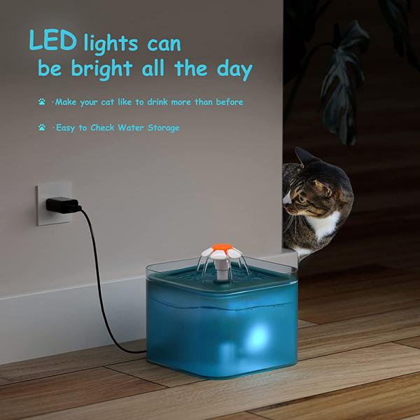 2L Pet Water Fountains Automatic Cat Drinking Water Fountains With LED