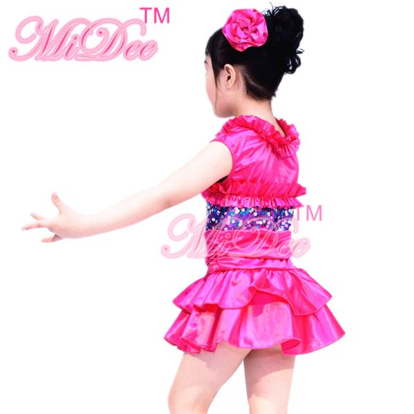 Satin Tiers Skirt Ruffle Neckline Confetti Sequins On Bodice Dress Dance Clothes for Kids' Performance