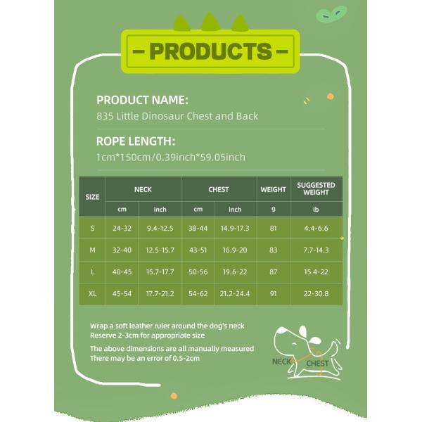 New dog leash small and medium-sized dog chest harness cartoon dinosaur dog walking rope reflective pet chest harness