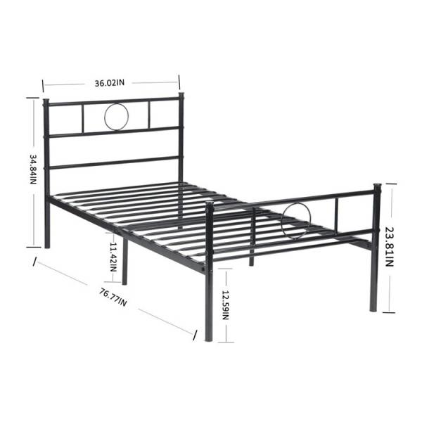Sturdy 280 Pounds Metal Frame Single Bed Vertical Clearance 12.7 Inches