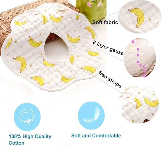 6-Piece Absorbent Muslin Bibs Skin Friendly Multiple Colors For Easy Washing