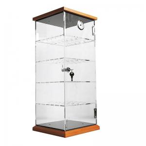 Cheap Acrylic Cigarette Display Case Stands Wood Base Locking 4 Shelves Tobacco Store wholesale