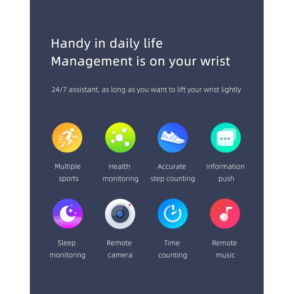 1.75 Inch Waterproof Fitness Watch Heart Rate Monitoring Pill Reminder