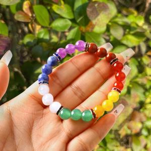 Women Natural Stone Chakra Gemstone Bracelet 22.05inch/56cm