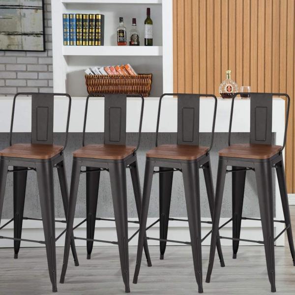 Multiple bar stools arranged in a commercial setting