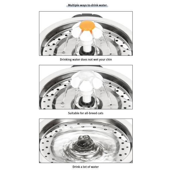 Pet Water Fountain 2.5L Volume Stainless Steel Material No Time Setting Nozzles Included